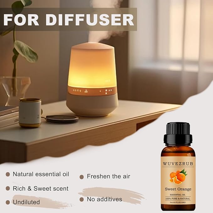 Sweet-Orange Essential Oils 10ML, 100% Pure and Natural Essential Oil for Aromatherapy Diffuser - 0.33 Fl Oz/Sweet-Orange