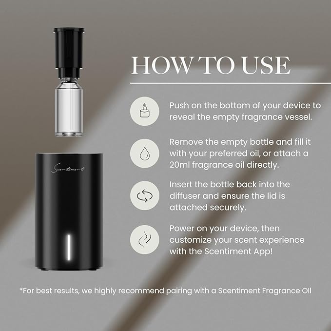 Scentiment Diffuser Mini V2 LE – Limited Edition Portable Cold-Air Aroma Diffuser with Wi-Fi, Touch Controls & Long Battery Life (500 sq ft) - Silver