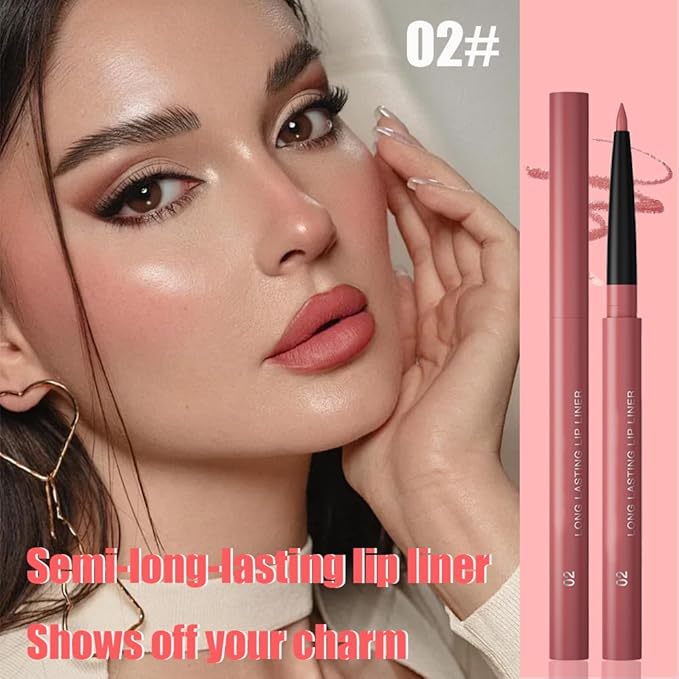 Gel Lip Liner Pencil for Women, Nude Peach Matte Long Lasting Lip Liner Lipstick 24 Hour, High Pigmented Lips Makeup Retractable Liners Waterproof Smudge Proof, Vegan & Cruelty-Free 02