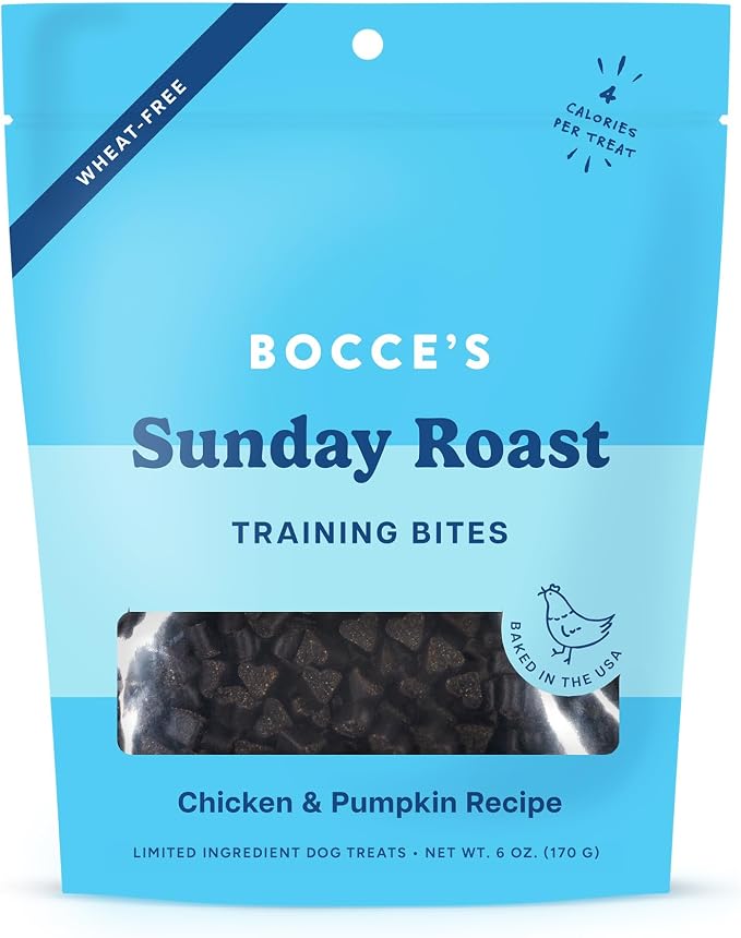 Bocce's Bakery Sunday Roast Dog Training Treats, Chicken & Pumpkin (6 oz) | Oven Baked, Wheat-Free Everyday Dog Training Treats - Made with Real, Limited Ingredients and Baked in The USA