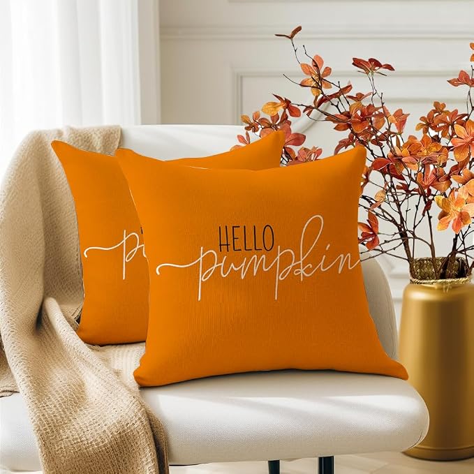 RABUSOFA Fall Pillow Covers 20x20 Inch,Autumn Hello Pumpkin Pillows Decorative Throw Pillows,Outdoor Thanksgiving Cushion Cover Farmhosue Fall Decor for Bedroom Couch Sofa