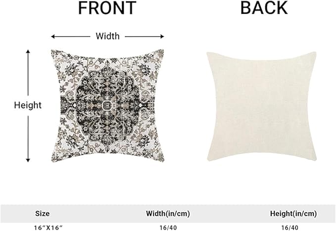 AEIOAE Boho Pillow Covers 16x16 Inch Set of 2,Carpet Pattern Throw Pillows Case,Black White Grey Ethnic Design Outdoor Decorative Square Linen Farmhouse Decor Cushion Covers for Home Sofa Bed Couch