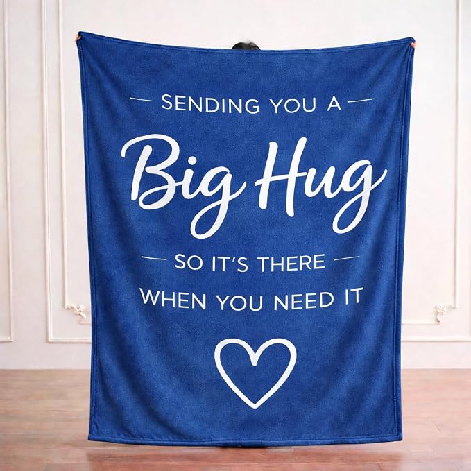 Thinking of You Gifts for Women Men – Get Well Blanket 50x60 Inch, Navy Flannel Comfort Hug Blanket, Sympathy Throw for After Surgery, Chemo, Illness, Recovery