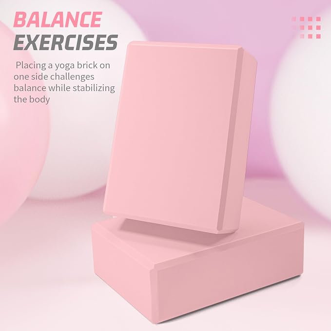 Yoga Blocks 2 Pack 3x6x9IN Foam Block Supportive Latex-Free with Beveled Edges, Non-Slip Exercise Blocks for Pilates, Meditation, Balance, Stretching and Deep Poses
