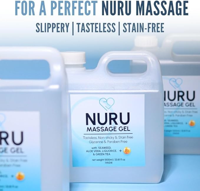 Nuru Massage Gel 33.8 fl oz Rectangle | Massage Oil Alternative | Organic Aloe Vera, Seaweed, Green Tea, Licorice & Vitamin B5 | Water Based | Paraben & Glycerin Free | Body-to-Body Formula