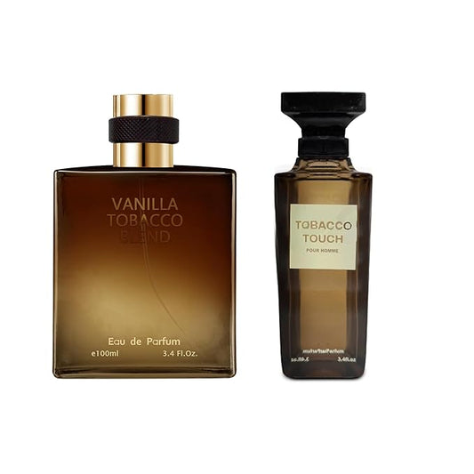 AFLUXE 2PCS Mens Perfume Cologne Long Last Strong EDP Natural Spray Gift Set, with Cocoa, Dried Fruits, Woody Fragrance for Daliy Use, 3.4 Fl Oz / 100 mL Each (Tobacco Touch & Vanilla Tobacco)