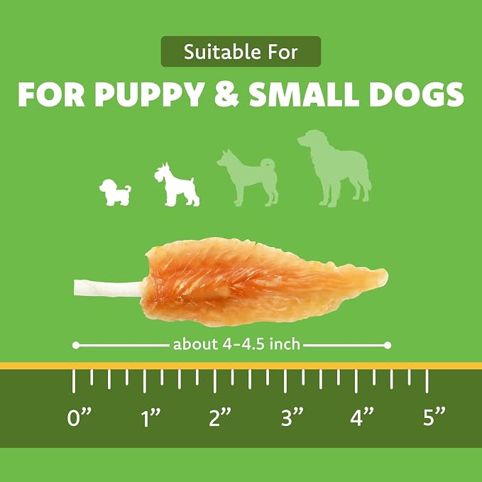 MON2SUN Dog Treats, 4–4.5 Inch Chicken Wrapped Triangle Rawhide Sticks | 18.34 oz, 40 Count, High Protein, Easy-to-Hold Design, For Puppies & Small Dogs, Daily Rewards