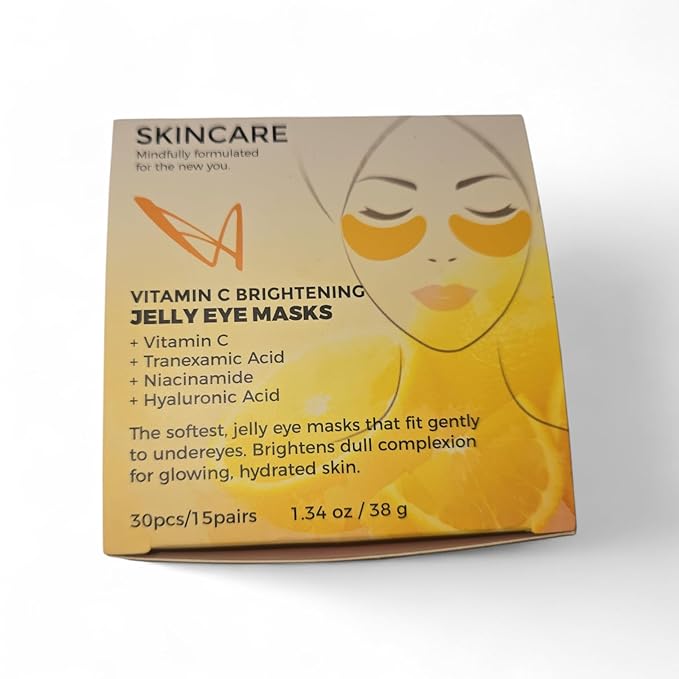 Vitamin C Brightening Jelly Eye Masks, 30 Pieces, with Hyaluronic Acid, Tranexamic Acid, Niacinamide, 15 Pairs, 1.34 oz