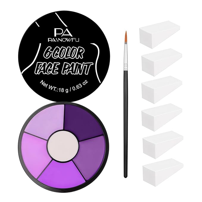 Purple Face Body Paint, Professional 6 Colors Body Paint SFX Makeup Palette, Cream Water Based Purple Face Paint for Adults SFX Cosplay Halloween Stoker Zombie Monster Ursula Costume Party