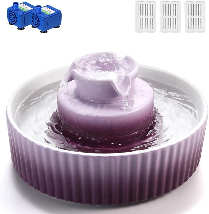 Wonder Creature Ceramic Cat Water Fountain, Stable Cupcake Design, 71oz | 2.1L Pet Fountain with Anti-Tip Ceramic Design, 2 Quiet Pumps, 360° Water Flow, 3 Filters for Cats and Dogs