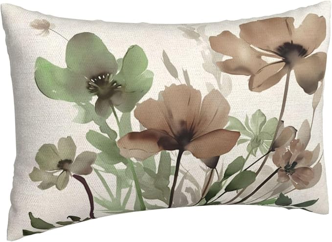 Floral Pillow Covers 12x20 Inches Set of 2 Sage Green Brown Floral Throw Pillow Cover Outdoor Decor Spring Summer Flower Decoration Pillowcase Farmhouse Decorative Cushion Cover For Couch Sofa