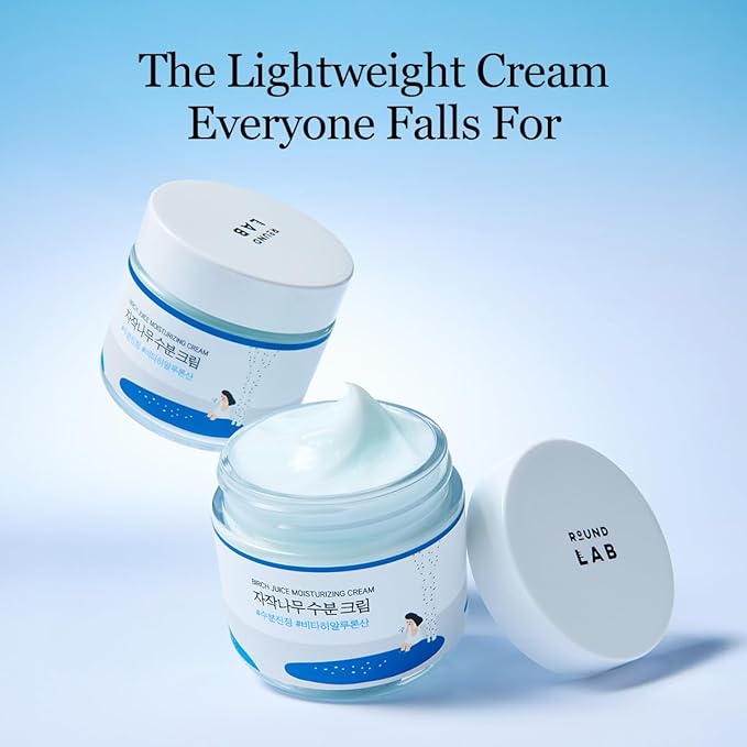 ROUND LAB Birch Juice Moisturizing Cream 2.7 Fl Oz, 48-Hour Deep Hydrating Face Moisturizer with Birch Sap & Vita Hyaluronic Acid for Acne-Prone Skin, Reduces Sebum, Oil, Blackheads, Korean Skin Care