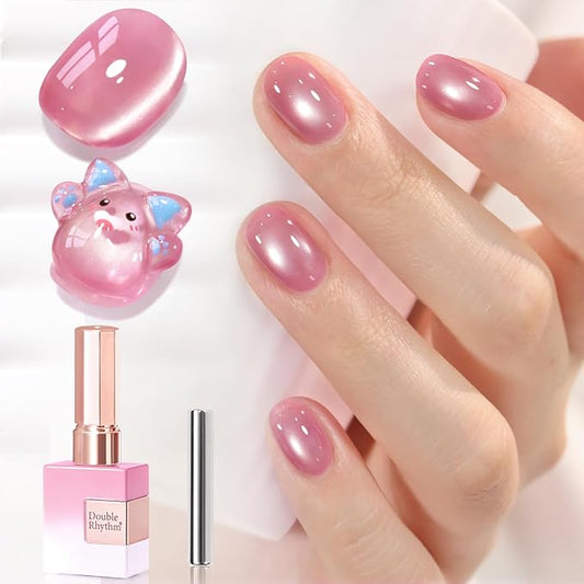 Double Rhythm 15ML Jelly Glass Cat Eye Gel Polish with Magnet Holographic Glitter Shimmer Translucent Sheer Color Salon Soak Off Magnetic Nail at Home (Light Pink-MC1226)