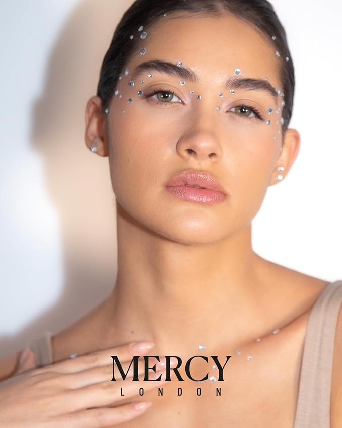 MERCY LONDON Face Gems in Clear, 866 Self Adhesive Makeup Face Gem Stickers, 4 Sheets, Reusable Eye Gems, DIY Face Gems
