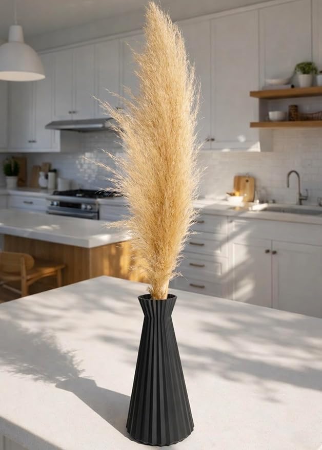 Modern Geometric Decorative Vase, 10" Tall Matte Blue Gray Vase for Pampas Grass, Minimalist Contemporary Home Decor for Living Room, Dining Table, Shelf, Coffee Table & Office.