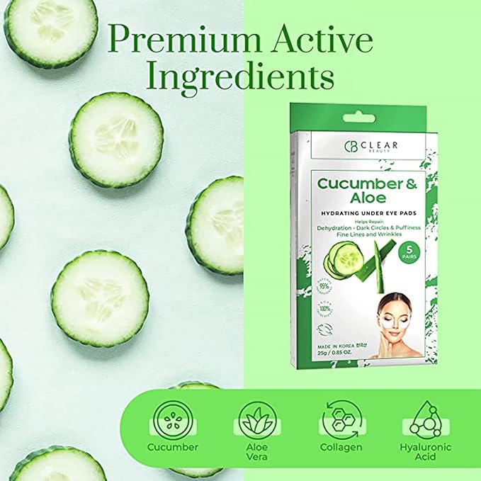 Clear Beauty Cucumber & Aloe Under Eye Patches for Puffy Eyes and Dark Circles – Dermatologist Tested, Anti Aging Korean Skin Care – Cooling Treatment for Eye Bags and Fine Lines – Clean Vegan 5 Pairs