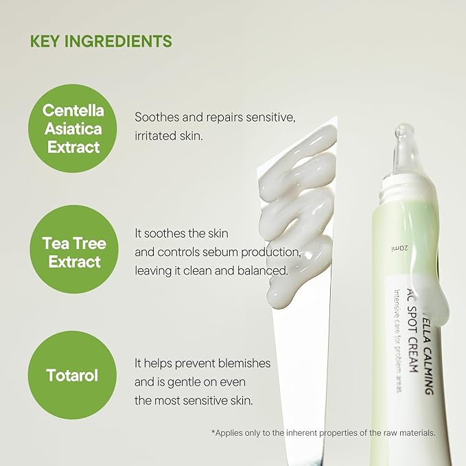 IUNIK 81% Concentrated Centella Calming Gel Acne Spot Cream w/AHA BHA PHA Salicylic Acid Niacinamide Tea Tree Oil-Free Blemish Pimple Lightweight for Adults & Teens .67 Oz Sensitive Acne-prone skin