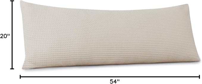 100% Egyptian Cotton 600 TC Waffle Weave Body Pillowcase with Zipper | 1 Pack Ultra Soft Breathable Pillow Cover, Skin-Friendly Bed Pillow Sham, Body Pillow Case Cover, Beige, 20" x 54"