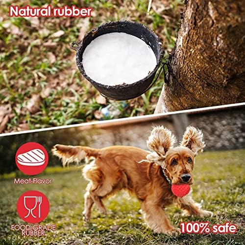 petizer 3" Squeaky Dog Balls for Aggressive Chewers, Durable Interactive Spiky Ball for Teething, Indestructible Rubber Dog Chew Toys, Tough Pet Toys for Small, Medium & Large Breeds, Red