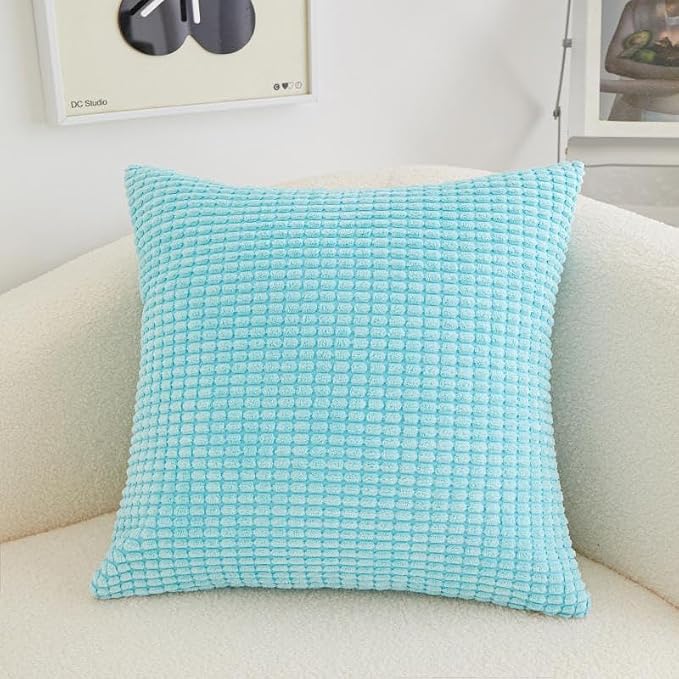 Pack of 2 Size bundel Polyester Blend Soft Hand Feeling Throw Pillows (with Insert) Size 18"x18" and 12"x20" one of Each (Sky Blue)