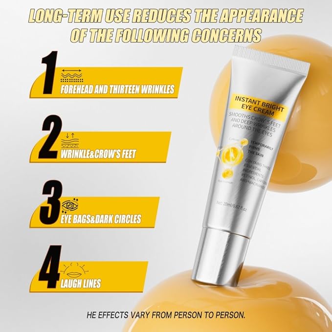Instant Bright Eye Cream, Under Eye Tightener for Bags & Wrinkles, Anti-Aging, Dark Circles – Lifting, Smooth Fine Lines, Eye Treatment with Retinol, Caffeine & Niacinamide