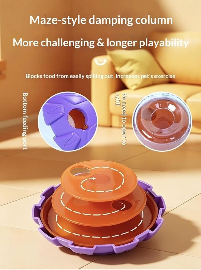 Tumbler Treat Dispenser, Pet Puzzle Slow Feeder Toy for Cats and Dogs, Wobbling Interactive Toy with Transparent Window, Maze-Style Baffle Increases Difficulty, PP Eco-Friendly Material, Purple