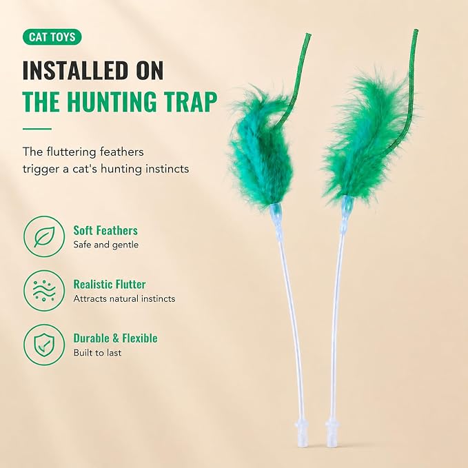 10 Pack Green Feather Cat Teaser Wand Refills Replacement Feather Attachments for Interactive Cat Wand Toy, Durable Spare Feather Accessories for Indoor Kittens Playing