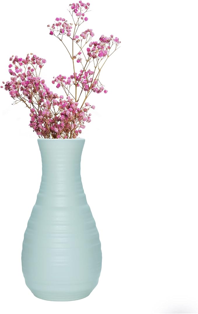 2 Pack Composite Plastics Flower Vase, Unbreakable Ceramic Look Vase for Home Decor Centerpieces, Arranging Bouquets (Green)