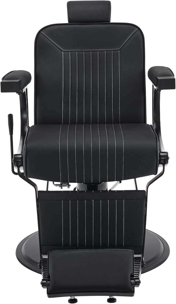 BarberPub Classic Barber Chair, 660Lbs Heavy-Duty Hydraulic Pump, Professional Reclining Salon Chair for Hair Stylist, Gold&Black, Barbershop, Salon&Spa Equipment for Adult 8334 (Black) (Black)