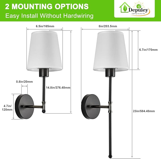 Depuley Battery Operated Wall Sconce: Set of 2 Wireless Wall Lights with Remote for Bedroom - Black Rechargeable 15 Colors RGB Halloween Wall Lamp for Living Room Hallway