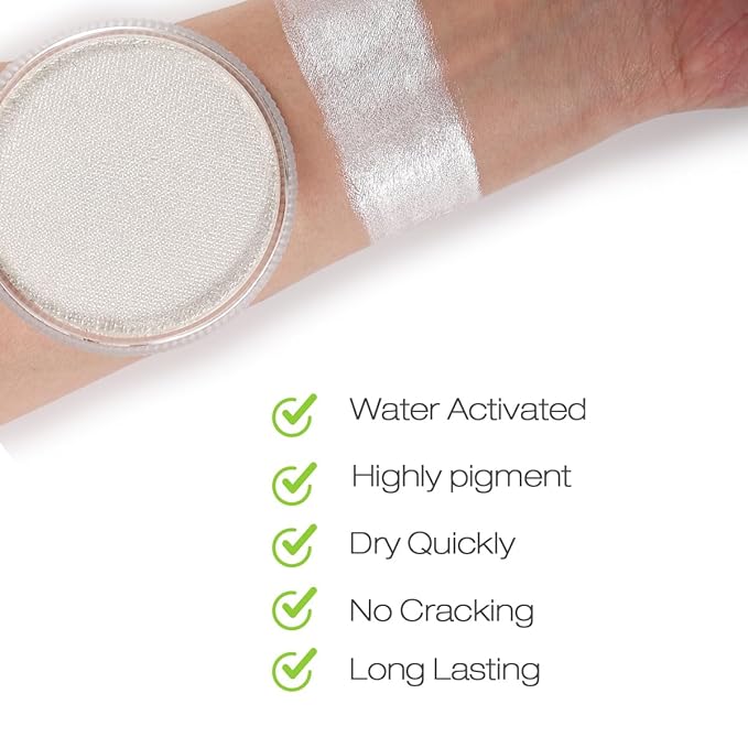 Bowitzki 30g Professional Face Paint Body Paint Water Based Face painting Makeup Safe for Kids and Adults Split Cake Single Color (Metallic White)