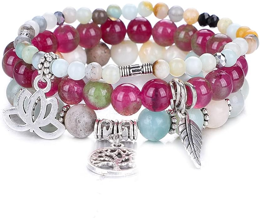 UEUC Tree of Life Yoga Healing Stone Bracelets,Multilayer Lotus Chakra Stone Reiki Bracelet Sets,Anxiety Crystal Natural Stone,for Women Stress Relief