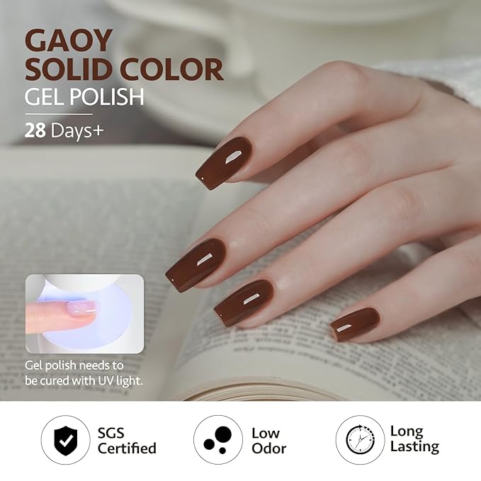 GAOY Nude Brown Gel Nail Polish Set, 6 Colors Beige Chocolate Caramel, UV Cure Gel for DIY Manicure at Home