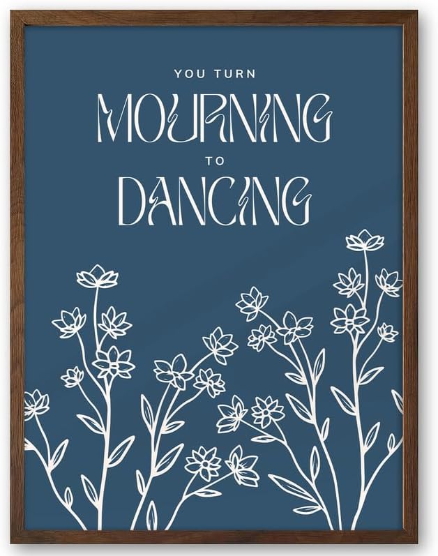 EcoHest 12x16 in Psalm 30:11 Mourning to Dancing Floral Christian Wall Art | Walnut Color Solid Oak Frame，Canvas Wall Art, Scripture Bible Verse Wall Decor for Bedroom, Living Room, Office, Church,1Pack