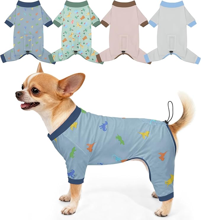 Bienbee Dog Pajamas, 4 Pack Adjustable Onesies for Small to Large Dogs XS | Dog Shedding Suit with Soft Fabric, Breathable & Stretchy, and Adjustable Back Length for Sleeping Lounging and Daily Use