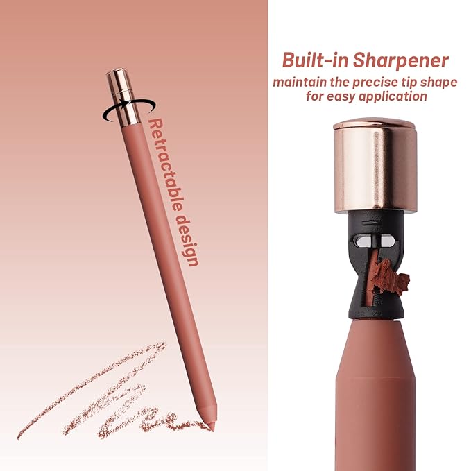 Brown Lip Liner, Waterproof Lip Liner Pink Brown with Built-in Sharpener, Long Lasting Lipliner for Women, Matte Finish with Intense Color Payoff (Iconic Nude)