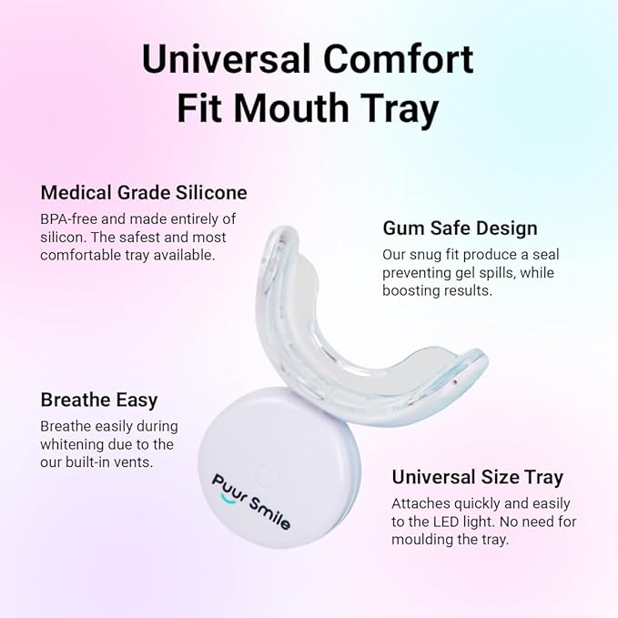 Puur Smile Teeth Whitening Kit – LED Light & Whitening Gel with Remineralization Syringes – Professional-Grade Whitening for Sensitive Teeth – Removes Stains from Coffee, Wine, & Smoking