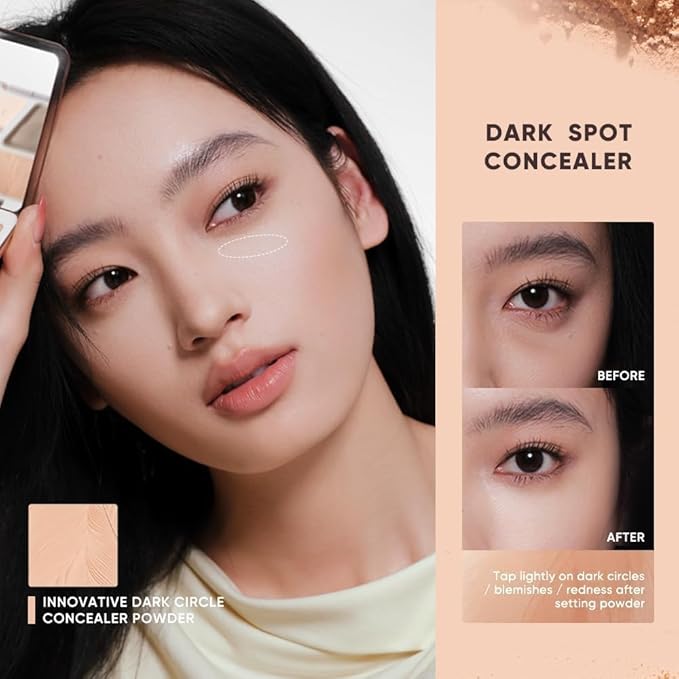 JUDYDOLL Highlight & Contour Palette, All-in-One Matte Highlighter Contour Compact with Under-eye Concealer, Natual Finish, Blendable Face Makeup for All Skin Tones (05 Feather Glow Palette)
