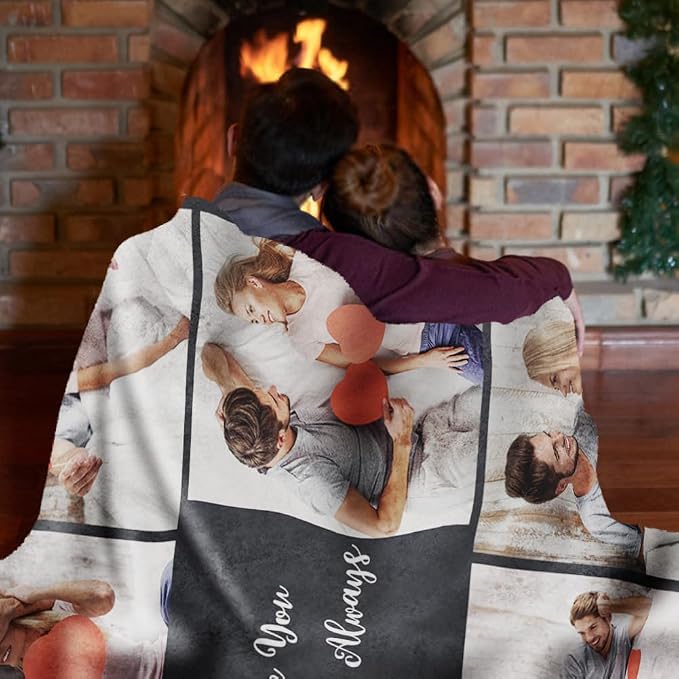 Ships Next Day, Custom Sherpa Fleece Blanket with Photos Text Soft Warm Custom Blanket Personalized Couples Gifts for Boyfriend Girlfriend Customized Picture Blanket Gifts for Christmas Valentines Day