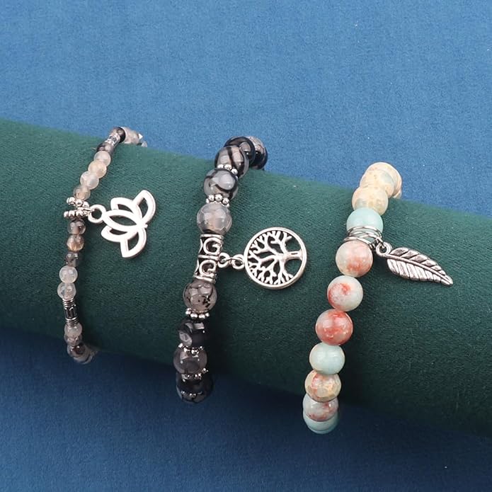 UEUC Tree of Life Yoga Healing Stone Bracelets,Multilayer Lotus Chakra Stone Reiki Bracelet Sets,Anxiety Crystal Natural Stone,for Women Stress Relief