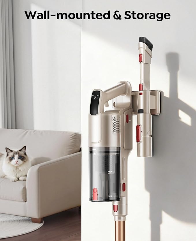 Cordless Vacuum Cleaner 650W 55KPA, 60Mins Stick Vacuum Cordless Rechargeable with 90° Folding Tube, Adjustable Height, Anti-tangle Brush, Wall-Mount, Handheld Vacuum Cleaner for Home/Pet Hair/Floors