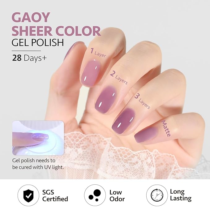 GAOY Jelly Nude Purple Gel Nail Polish, 16ml Sheer Neutral Translucent Soak Off Gel Polish, UV Light Cure for Nail Art DIY, 1721 Amethyst Crystal