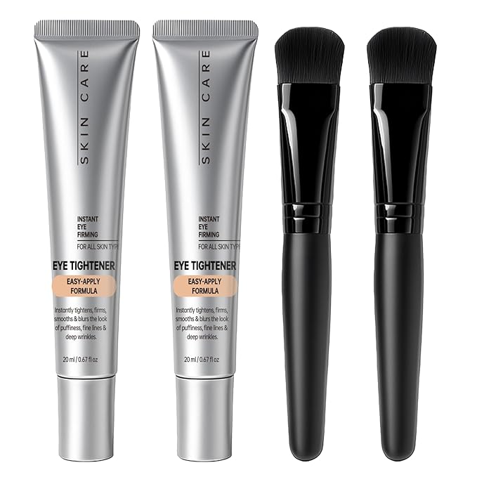 Instant Under Eye Tightener, Instant Firming Temporary Eye Tightener with Brush, Perfection Cream for Fine Lines, Wrinkles & Puffiness, Easy-Wear Formula for All Skin Types 2 Pack