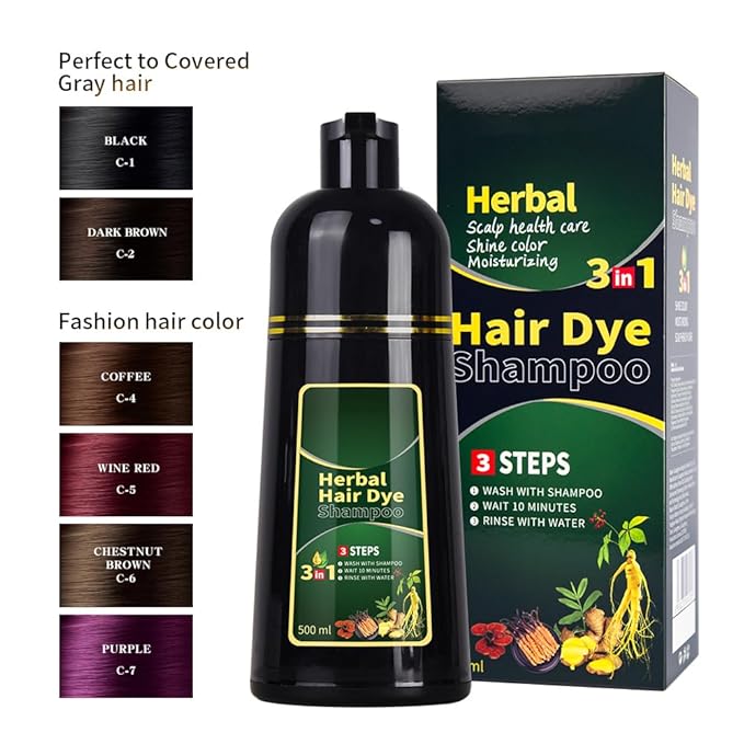 HUDABABY Wine Red Hair Dye Shampoo 3 in 1 Herbal Natural Dye Cover Gray, for Women/Men Hair Color for Grey Coverage (Wine Red)