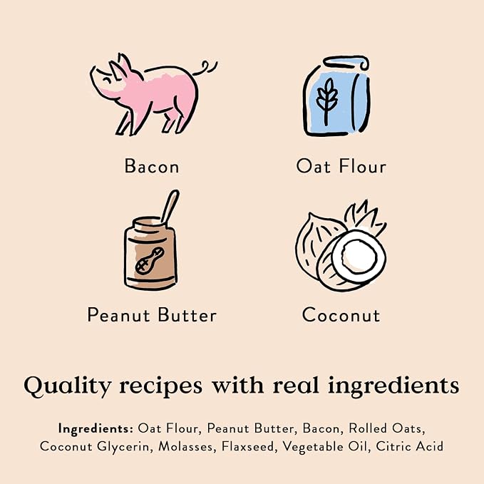 Bocce's Bakery Bac'n Nutty Soft & Chewy Dog Treats, PB & Bacon Flavor (6oz) | Oven Baked, Wheat-Free Everyday Dog Treat Cookies - Made with Real, Limited Ingredients and Baked in The USA