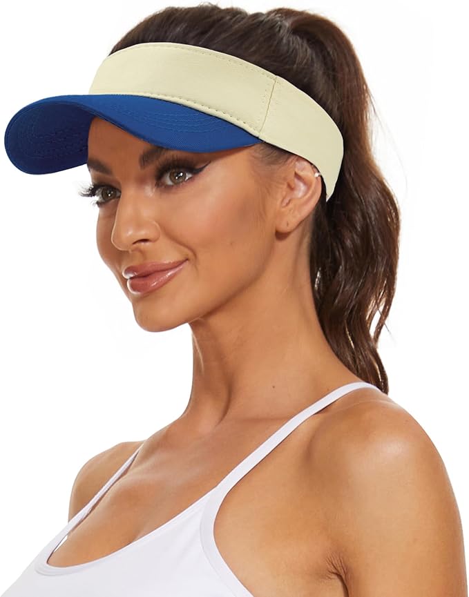 Zando 3.2" Structured Brim Visor Hats for Women, UPF 50+, Golf/Tennis | 3.2"Structured Brim Adds Sun Coverage, Steady View, Quick-dry Sweatband, Open-Top Ponytail Fit, Adjustable Fit & Lightweight