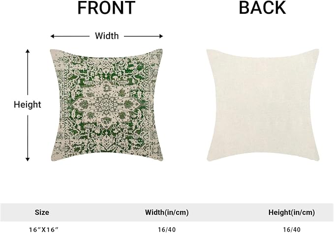 AEIOAE Boho Pillow Covers 16x16 Inch Set of 2,Sage Green Beige Carpet Pattern Throw Pillows Case,Ethnic Design Retro Outdoor Decorative Square Linen Farmhouse Decor Cushion Covers for Home Sofa Couch