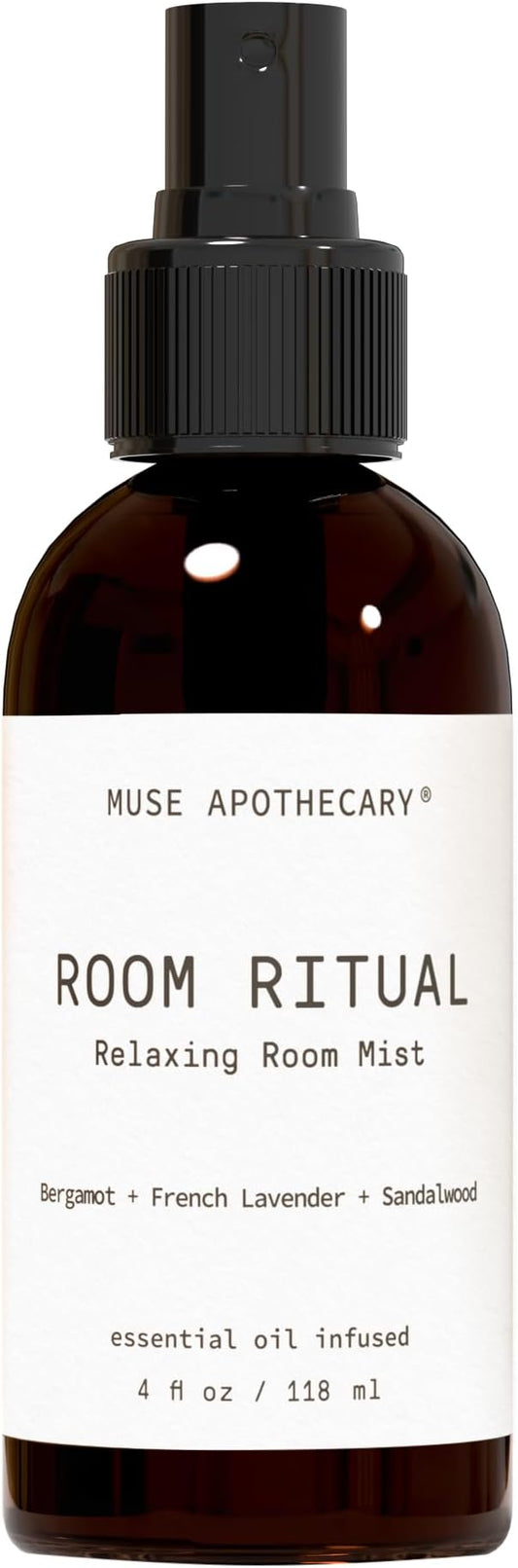 Muse Apothecary Room Ritual - Aromatic and Relaxing Room Mist, Infused with Natural Essential Oils - 4oz, Bergamot + French Lavender + Sandalwood