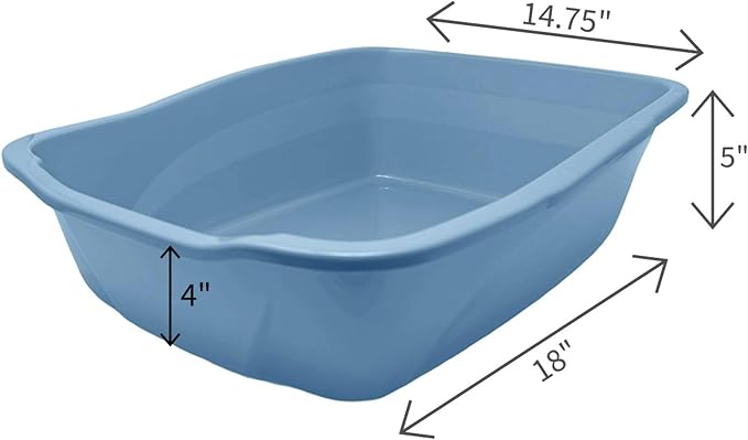 Large Open Top Cat Litter Pan Low Entry Sides Stain & Odor Resistant High | Plastic Litter Box for Kittens, Senior & Arthritic Cats Multi Cat Household, Made Blue Eco Recycled Pet Toilet Tray