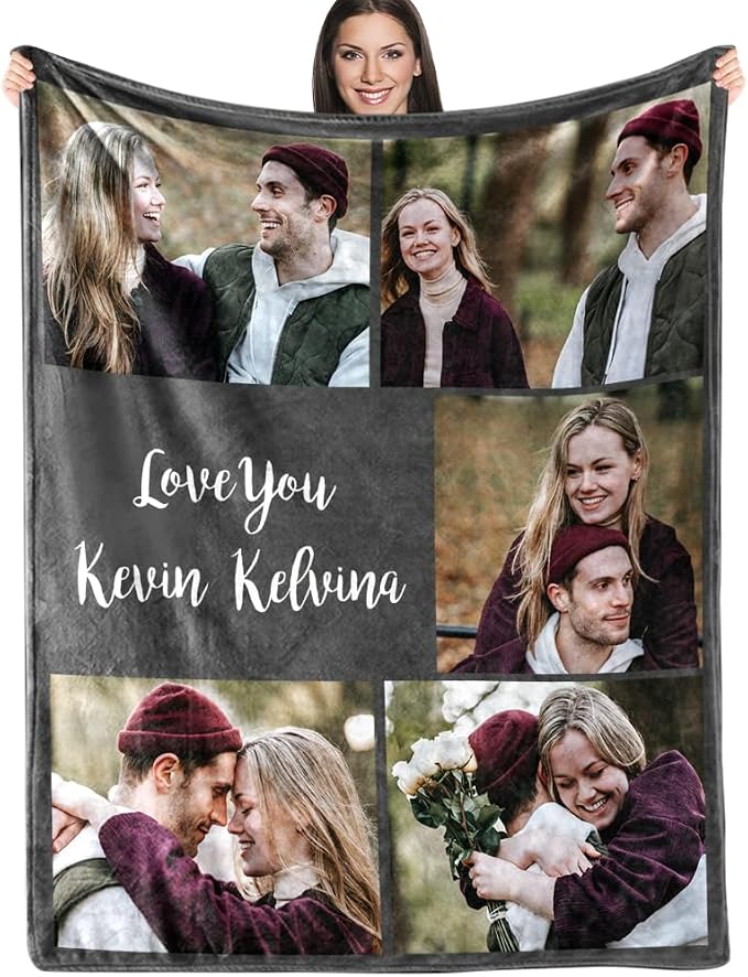 ICELIETE Custom Blanket with Picture Customized Fleece Photo Blanket for Couples Gifts Personalized Blankets and Throws Christmas Valentines Day Gifts for Boyfriend Girlfriend